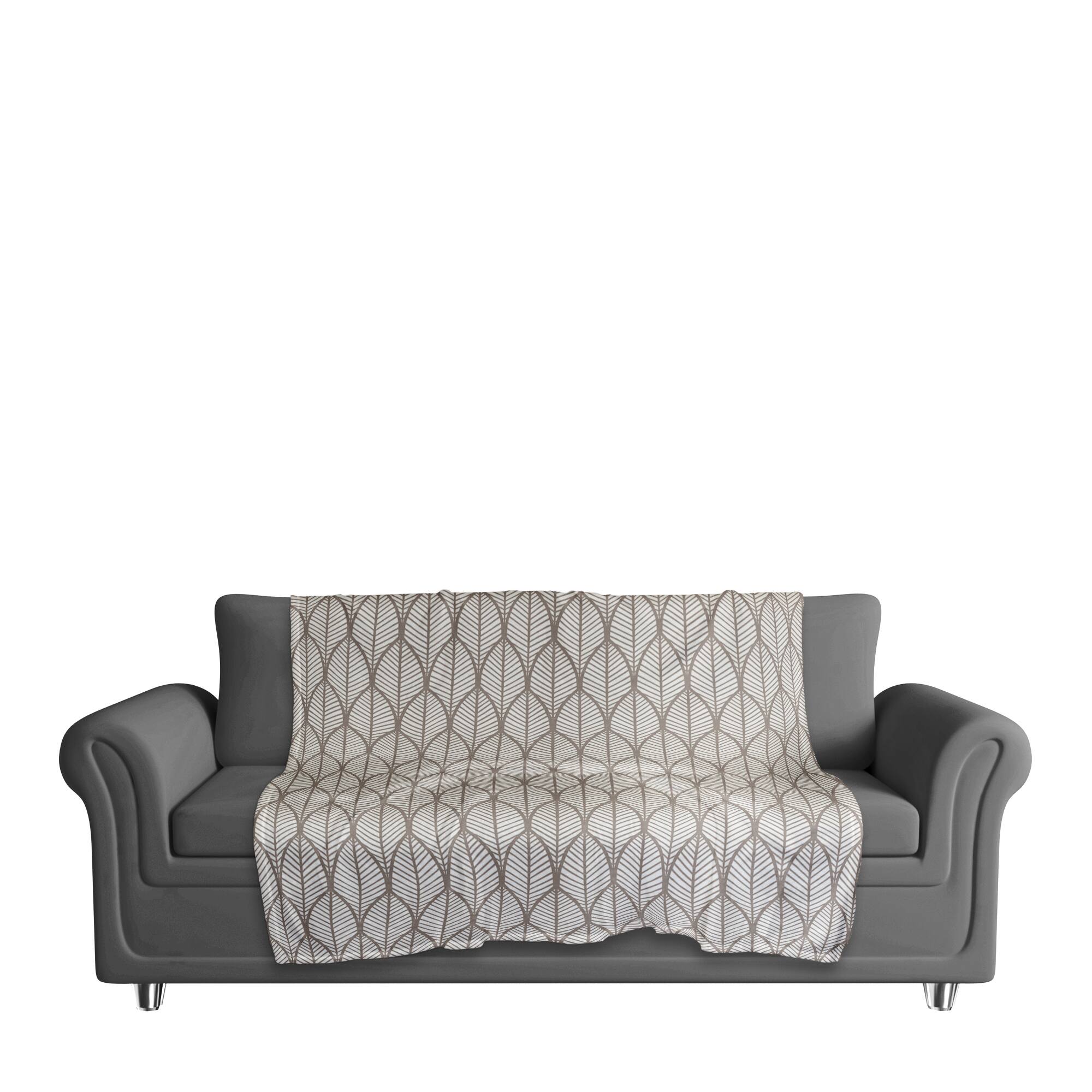 Taupe Geo Leaves Coral Fleece Blanket
